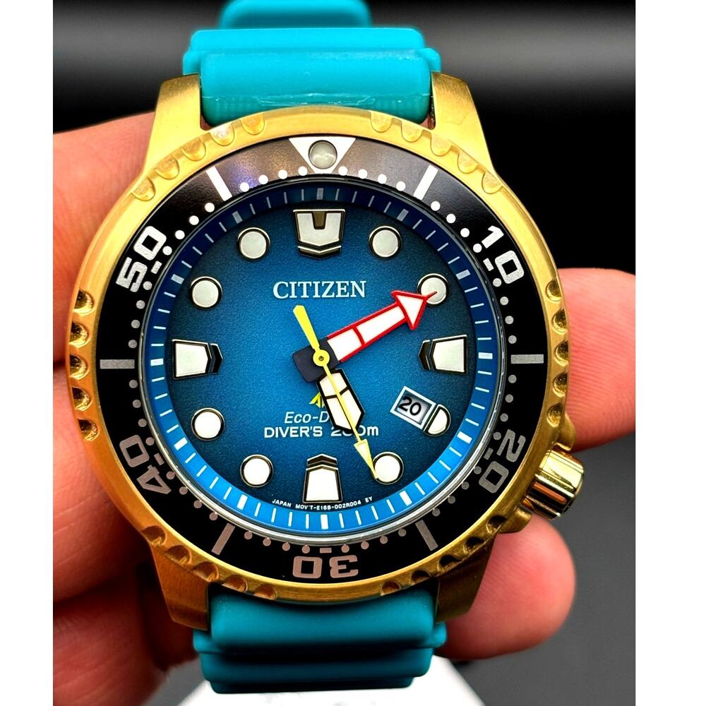 Citizen BN0162-02X Mens Promaster Diver Eco-Drive 200M Gold Tone Turquoise Watch